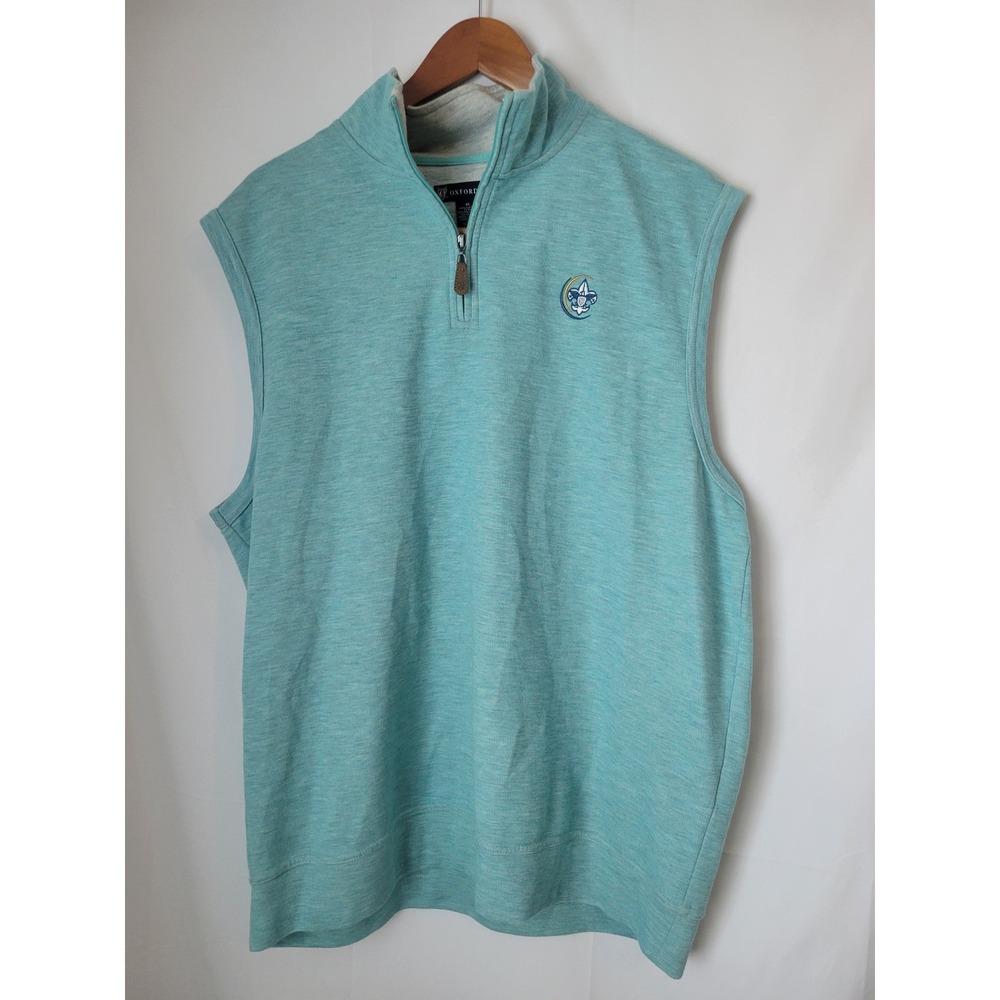 Oxford Golf Men's XL Aqua Teal Quarter‎ Zip Pullover Vest Sleeveless Mock Neck